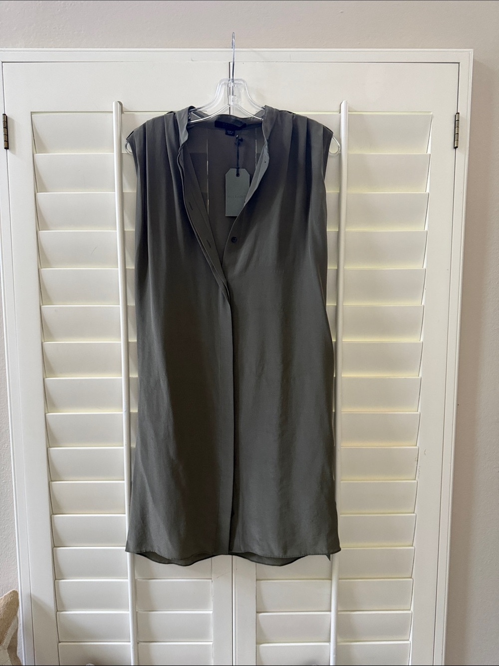All Saints Nenna VLK Light Khaki Sleeveless Button Dress - Picture 1 of 3